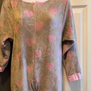 Kensie Girl Pink and Gray Heart Pajama Footies